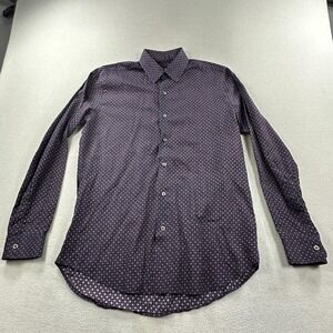 Canali Black Edition Shirt Mens Medium Blue Geometric Long Sleeve Italy Cotton